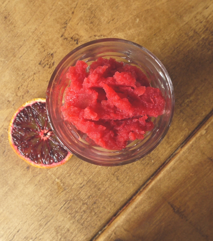 Coconut Almond Cakes with Blood Orange Granita 