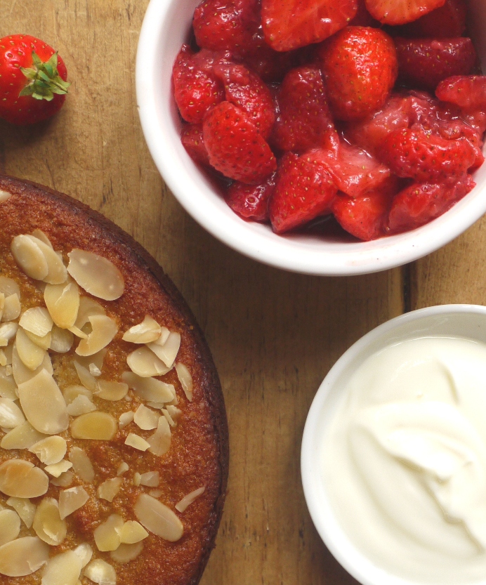 Honey Almond Cake with Spiced Strawberries