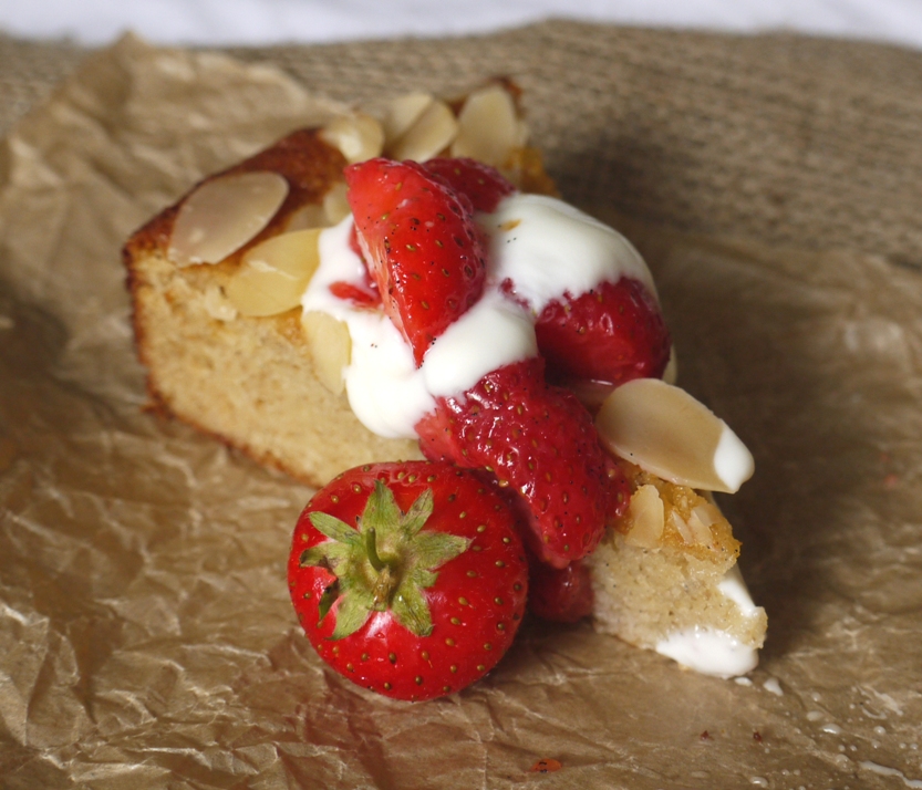 Honey Almond Cake with Spiced Strawberries