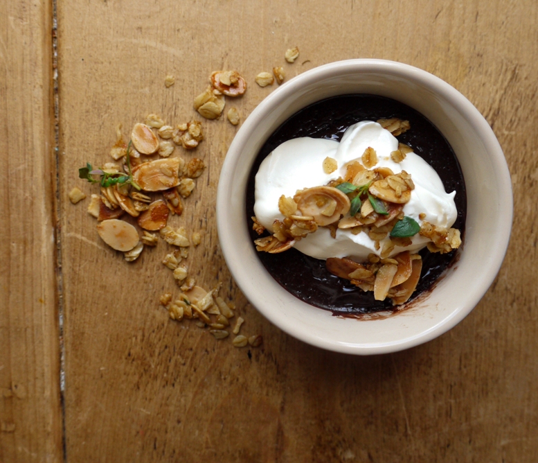 Maple Chocolate Pots with Olive Oil Thyme Crumble 