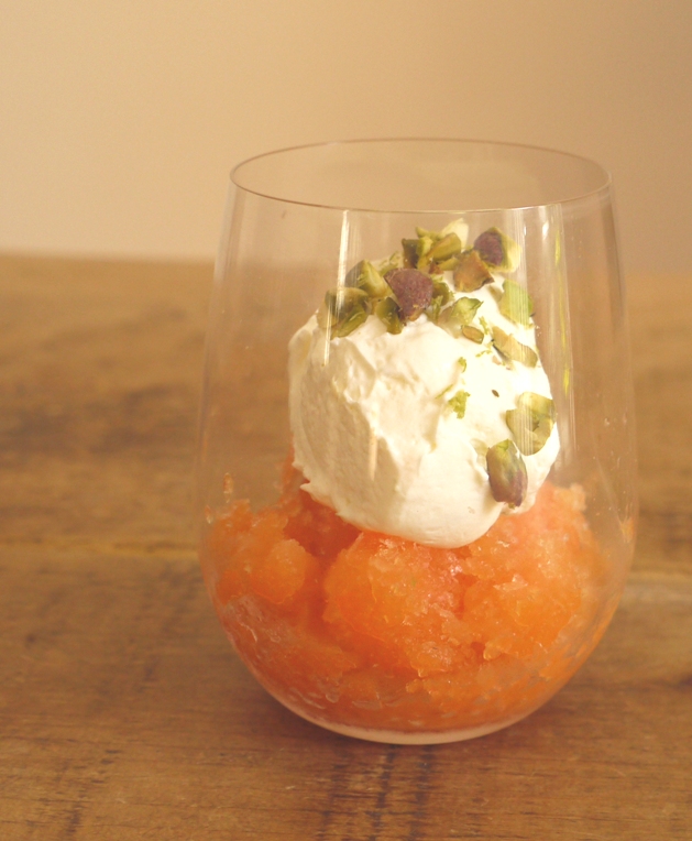 Chamomile Cantaloupe Granita with Lime Yoghurt Mousse 