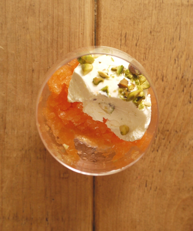 Chamomile Cantaloupe Granita with Lime Yoghurt Mousse 