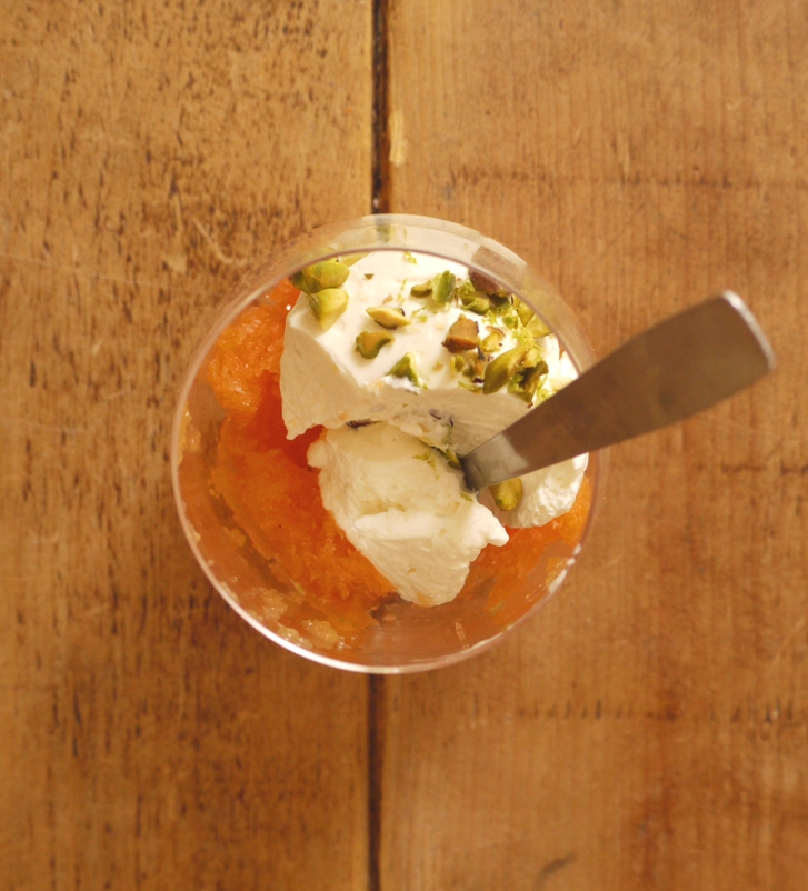 Chamomile Cantaloupe Granita with Lime Yoghurt Mousse 