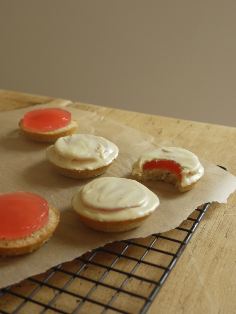 Rhubarb White Chocolate Jaffa Cakes Bite