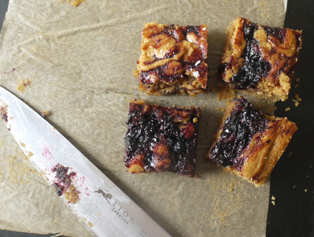 Peanut butter blueberry jam blondie squares