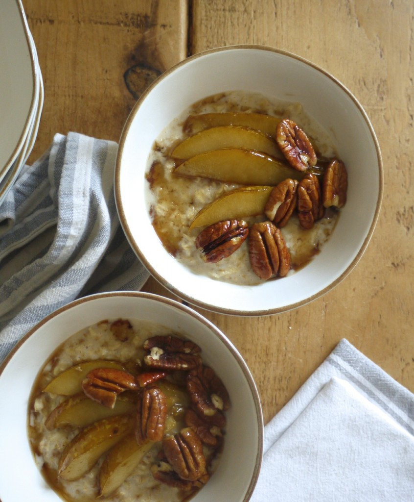 Chai spiced porridge with mapled pears & pecans