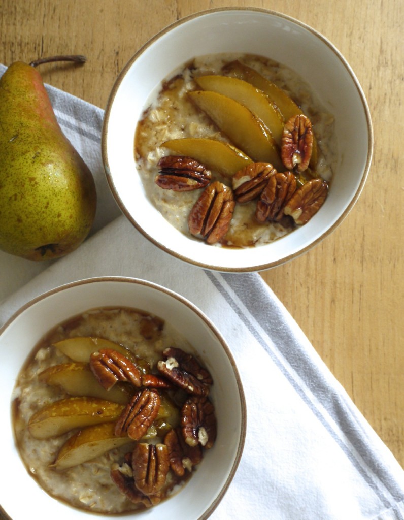 Chai spiced porridge with mapled pears & pecans