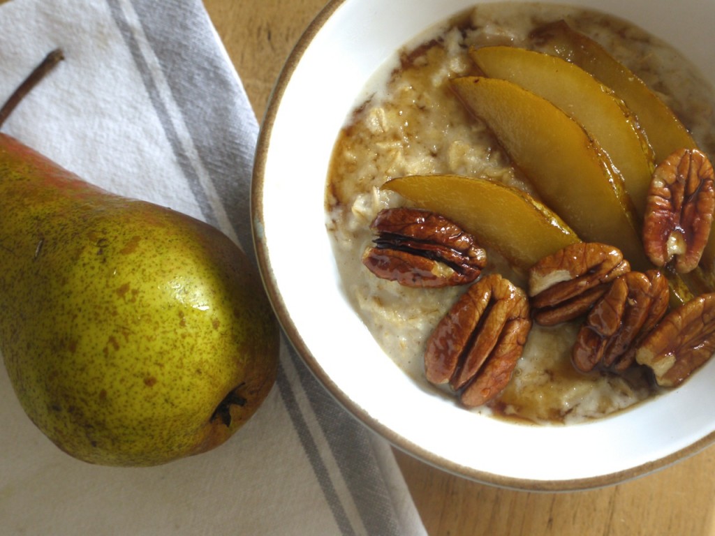 Chai spiced porridge with mapled pears & pecans